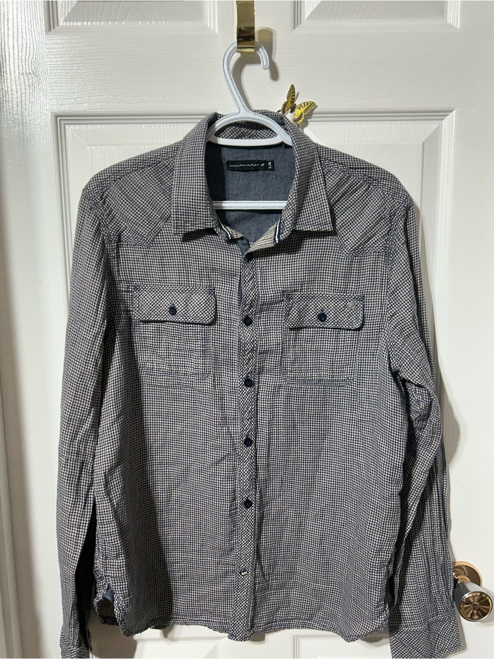 William Rast Navy Checked Shirt Label Detail